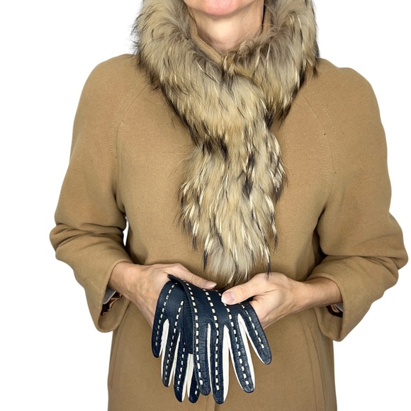 Vintage mid-century Morgan's blue white woven Italian leather driving gloves 6 - Picture 2 of 15